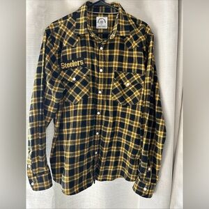 Customized Version Flannel Shirt Mens STEELERS Black Gold Plaid Pearl Button